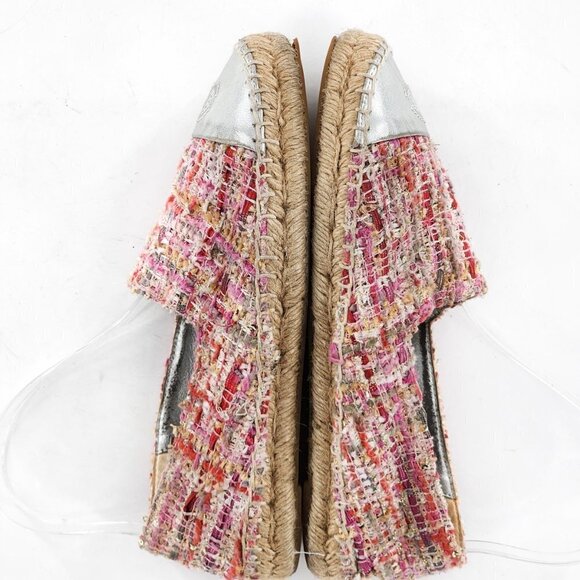CHANEL Tweed Silver Cap Toe Espadrille Flats - Picture 8 of 12